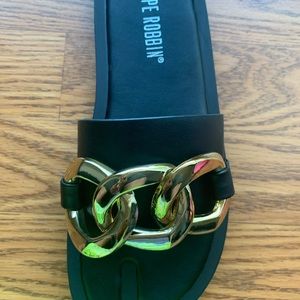 Cape Robbin slides with gold detail size 6 women